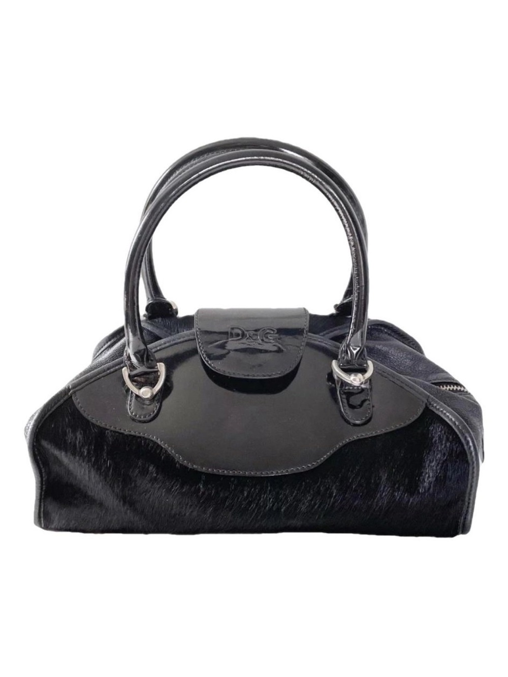 D&G Black Patent Leather & Haircalf Satchel